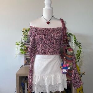 Socialite 2000s whimsical fairycore off the shoulder top w/ floral & ruffles